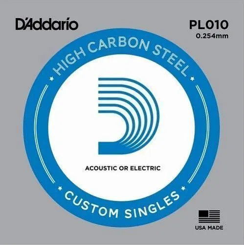 D'Addario PL010 Plain Steel Одиночная струна 010, без обмотки, сталь.